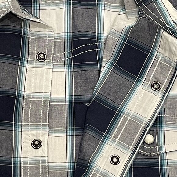 Mens Shirt Large Pearl Snap Western Cowboy Casual Checkered pattern - Picture 4 of 9